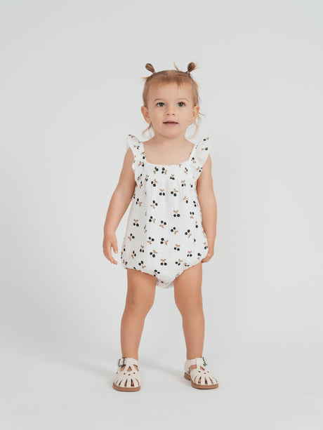Little Fragile Baby Girls Crinkle Woven Cherry Print Bubble Romper - SB6CP7367G