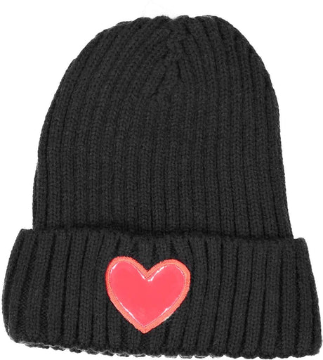 Dacee Girls Ribbed Knit Leather Heart Hat - HT20