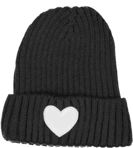 Dacee Girls Ribbed Knit Leather Heart Hat - HT20
