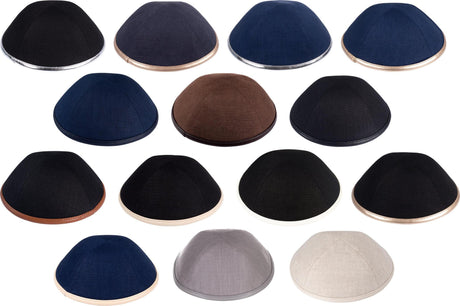 iKippah Boys Linen Yarmulka w/ Leather Rim