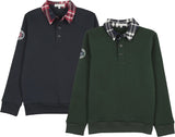 3 Buttons Boys Long Sleeve Polo Shirt - Sweatshirt Plaid
