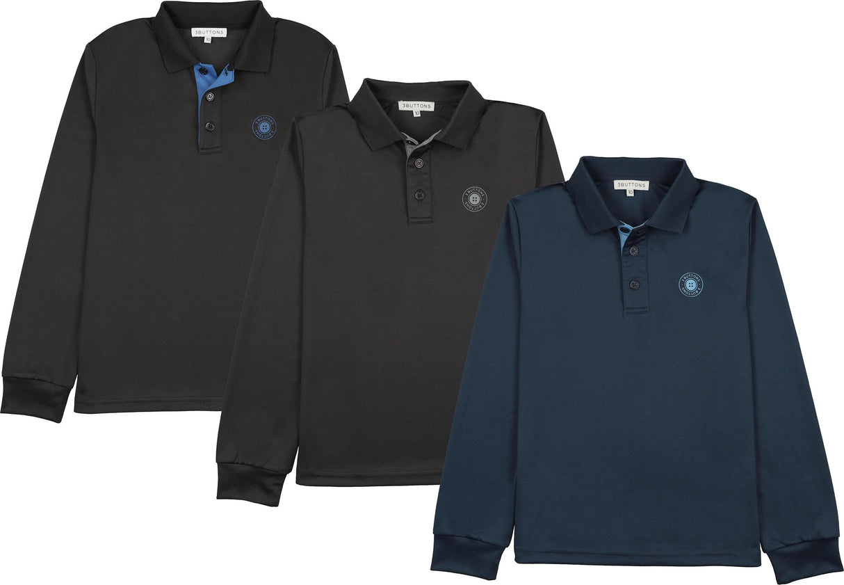 3 Buttons Boys Long Sleeve Polo Shirt - Sport Contrast