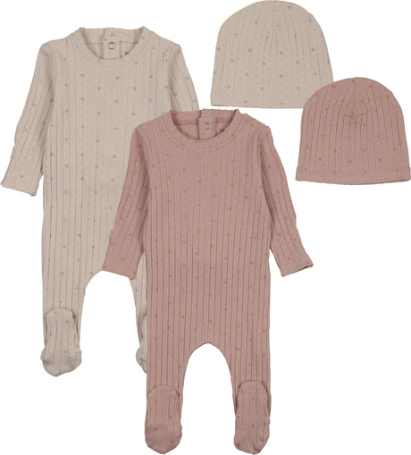 Bee & Dee Baby Boys Girls Stars & Dots Cotton Footie & Beanie Set - KSD