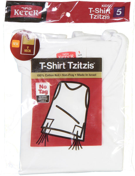 Keter Judaica Boys Perf-Tzit V-Neck Undershirt Tzitzis with Ashkenaz Strings