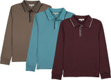3 Buttons Boys Long Sleeve Polo Shirt - Stripe Edge