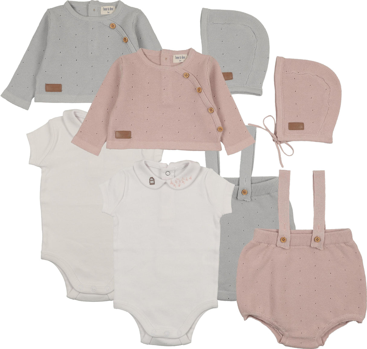 Bee & Dee Baby Boys Girls Leather Tab Knit Outfit & Bonnet Set - KLKO