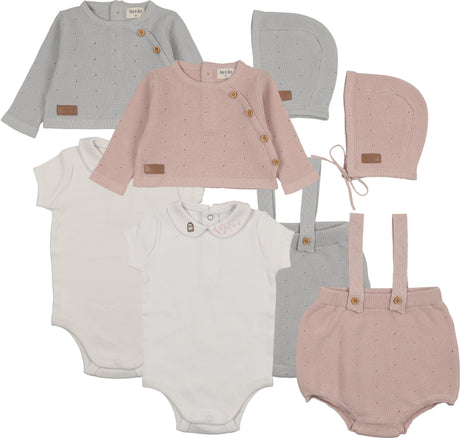 Bee & Dee Baby Boys Girls Leather Tab Knit Outfit & Bonnet Set - KLKO
