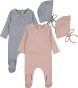 Bee & Dee Baby Boys Girls Embossed Collar Cotton Footie & Bonnet Set - KEC