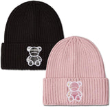 Memoi Boys Girls Plaid Bear Ribbed Beanie Hat - MKA-107