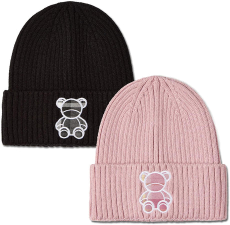 Memoi Boys Girls Plaid Bear Ribbed Beanie Hat - MKA-107