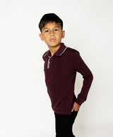3 Buttons Boys Long Sleeve Polo Shirt - Stripe Edge