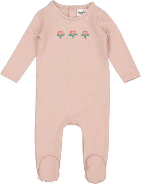 Maniere Baby Girls Embroidered Flower Cotton Footie - EFFS26