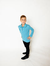 3 Buttons Boys Long Sleeve Polo Shirt - Stripe Edge