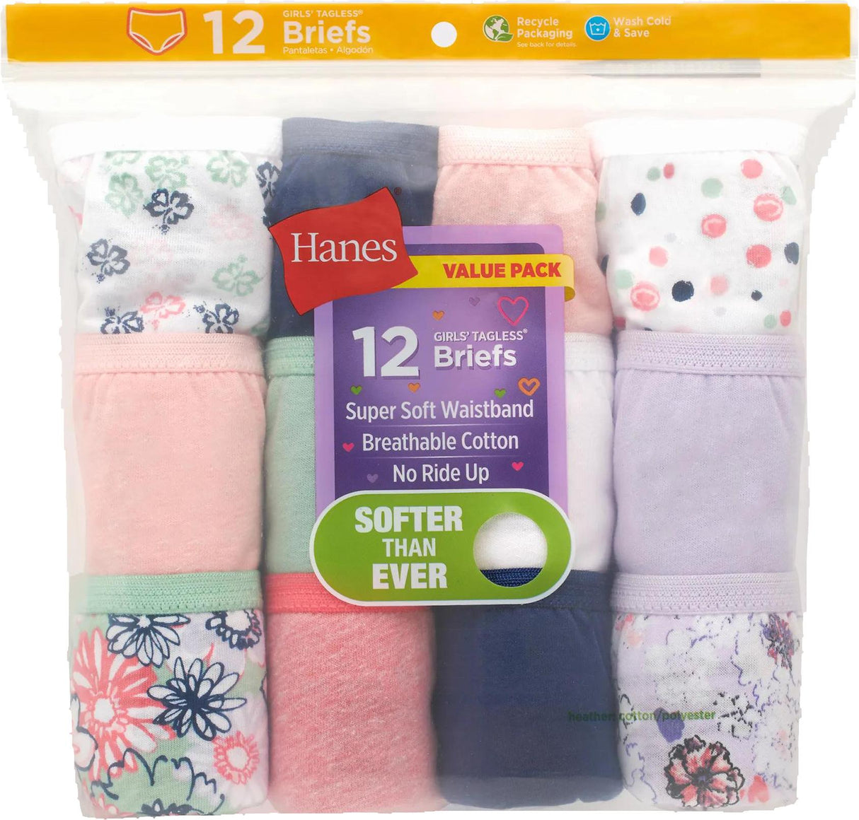 Hanes Girls Assorted Briefs 12 Pack - G12BRF
