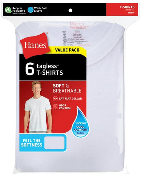 Hanes Mens TAGLESS® Crewneck Undershirts 6 Pack - 2135P6