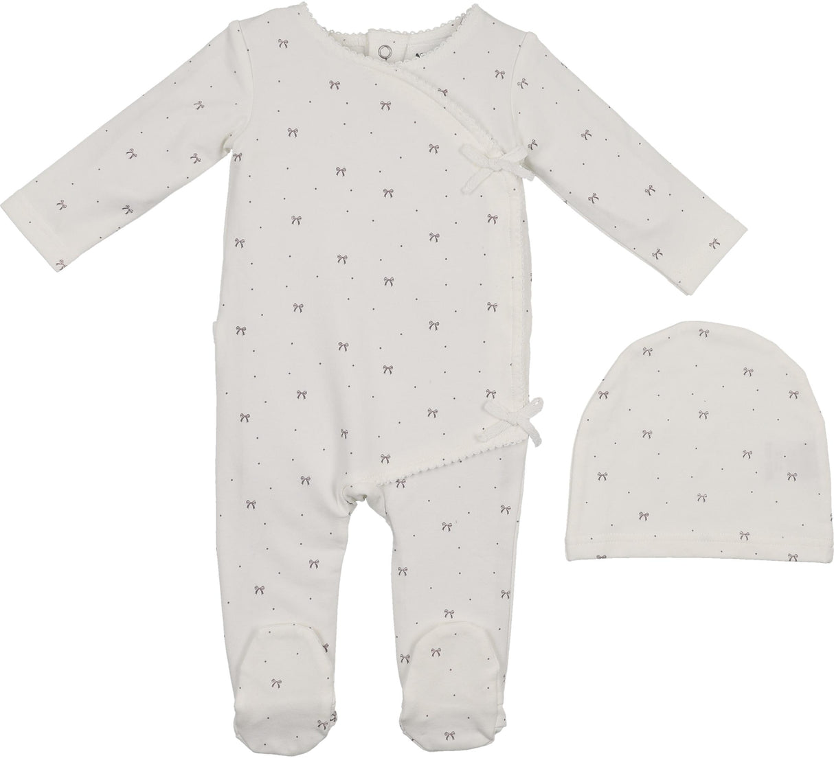 Maniere Baby Girls Bow Wrap Cotton Stretchie & Beanie Set - BWFW25