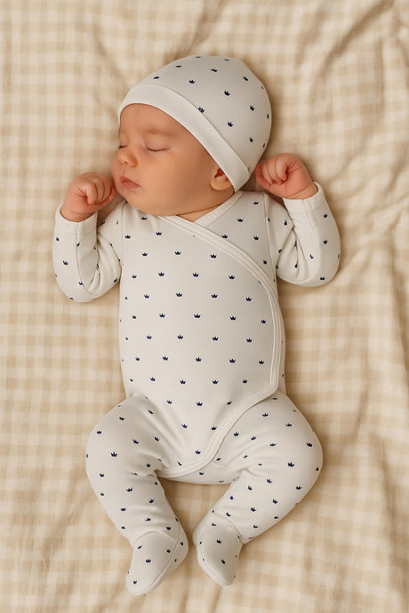 Maniere Baby Boys Crown Wrap Cotton Stretchie & Beanie Set - CWFW25