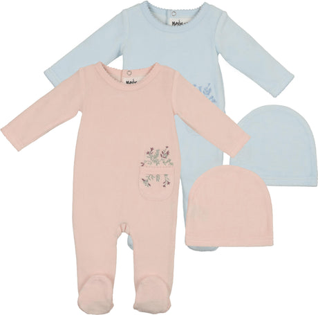 Maniere Baby Boys Girls Velour Pocket Stretchie - VPFW25