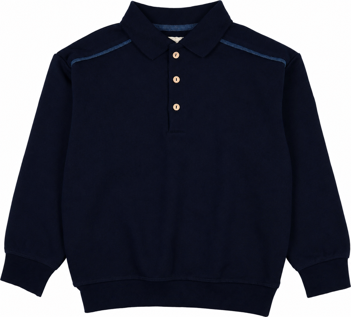 Analogie by Lil Legs Sweet Campaign Collection Boys Denim Trim Long Sleeve Polo Sweatshirt - AF26S536