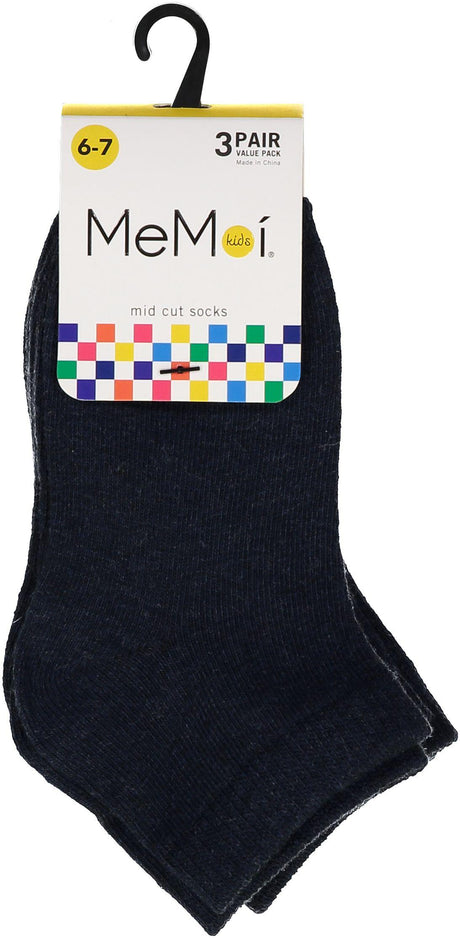 Memoi Boys Girls Unisex Mid-Cut Crew Socks 3 Pack - MK-556