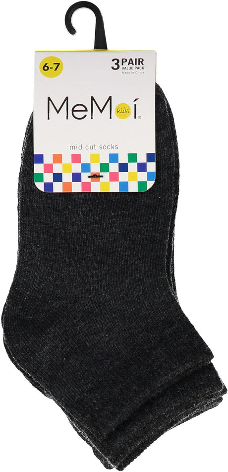 Memoi Boys Girls Unisex Mid-Cut Crew Socks 3 Pack - MK-556