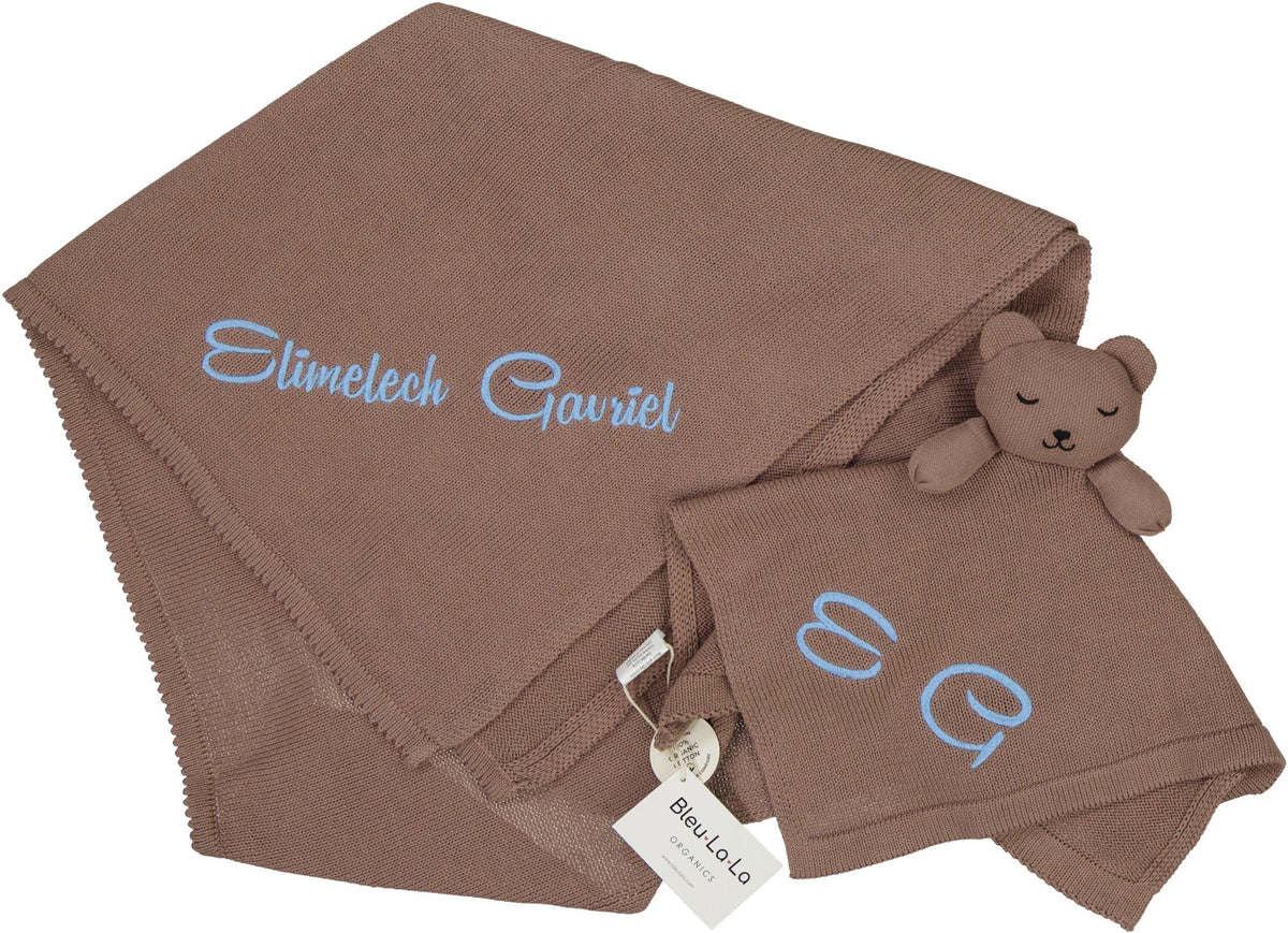 Bleu La La Baby Boys Girls Knit Blanket & Lovey Gift Box Set - BKT-LVY-GS-BR