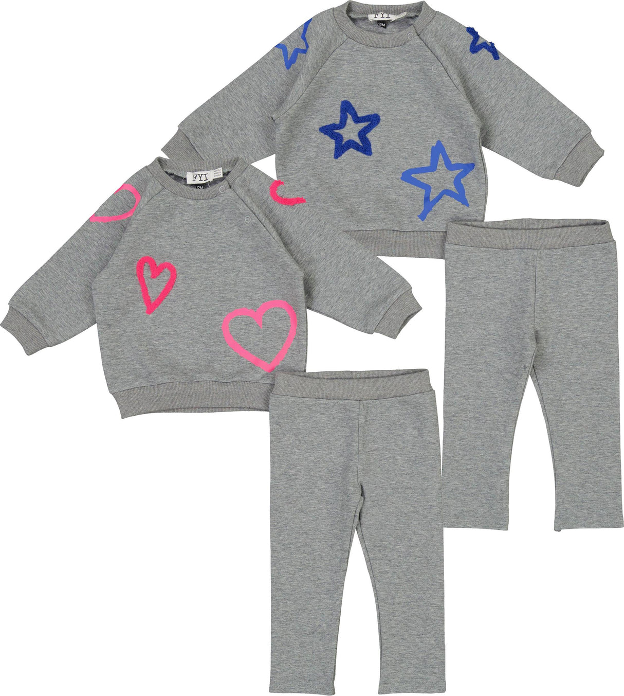 FYI Baby Boys Girls Stars/Hearts Sweatshirt Outfit - WB6CP7463E