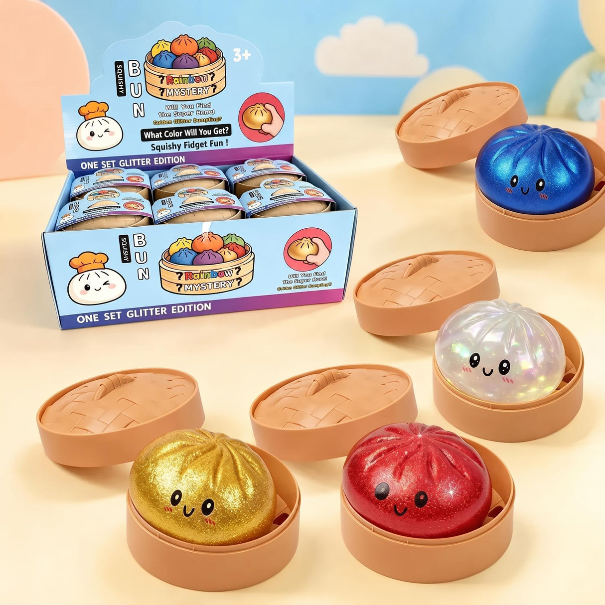 ShirtStop Mini Dumpling Squishy with Steamer - Glitter Edition