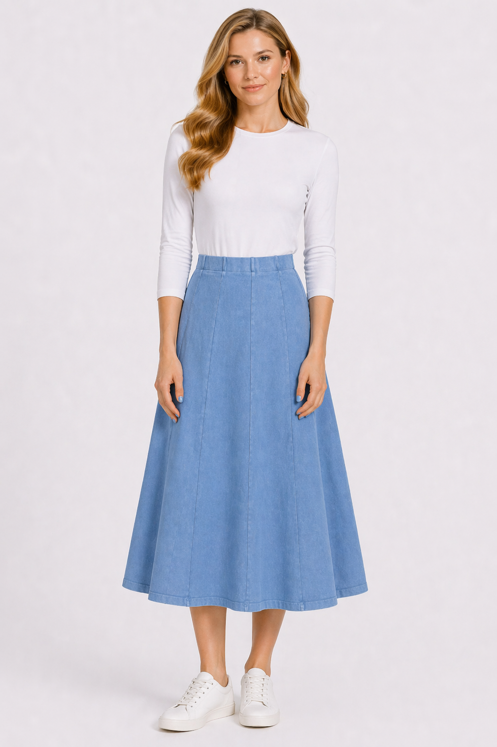 Kiki Riki Womens Midi 32 Inch Stonewash Panel Skater Skirt - 42371