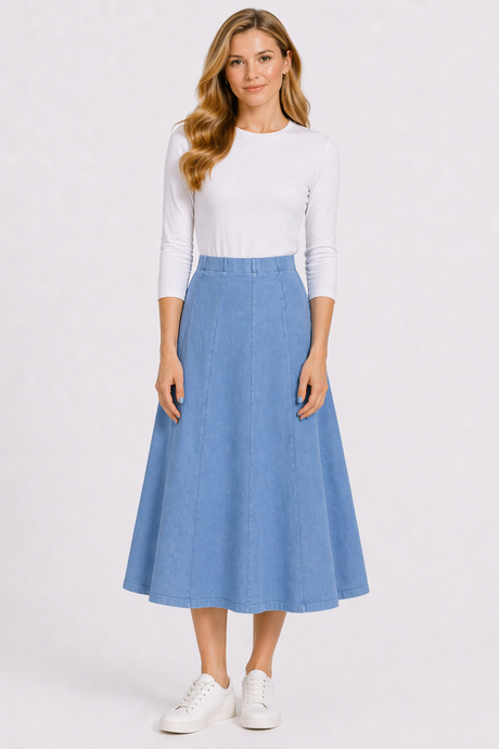 Kiki Riki Womens Midi 32 Inch Stonewash Panel Skater Skirt - 42371