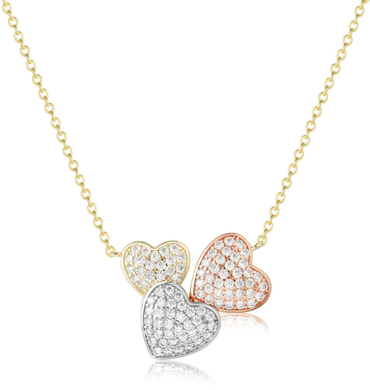 Tiny Gem Tri Color Sparkle Hearts Necklace - TG2030