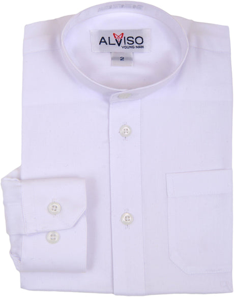 ALVISO Boys Long Sleeves Dress Shirt with Mandarin Collar - T601-BOBM