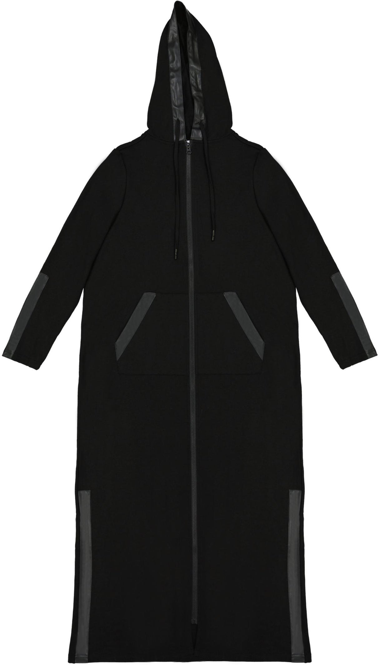 Memoi Womens Full Zip Hooded Robe with Vegan Leather Trim - CRX09981