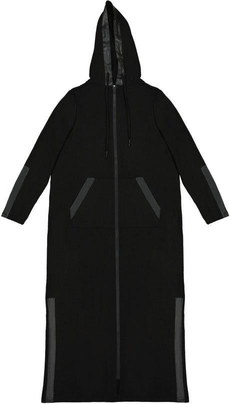 Memoi Womens Full Zip Hooded Robe with Vegan Leather Trim - CRX09981