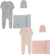 Ely's & Co Baby Boys Girls Velour Stripe Stretchie, Beanie, Blanket Gift Box Set - AW25-GBG