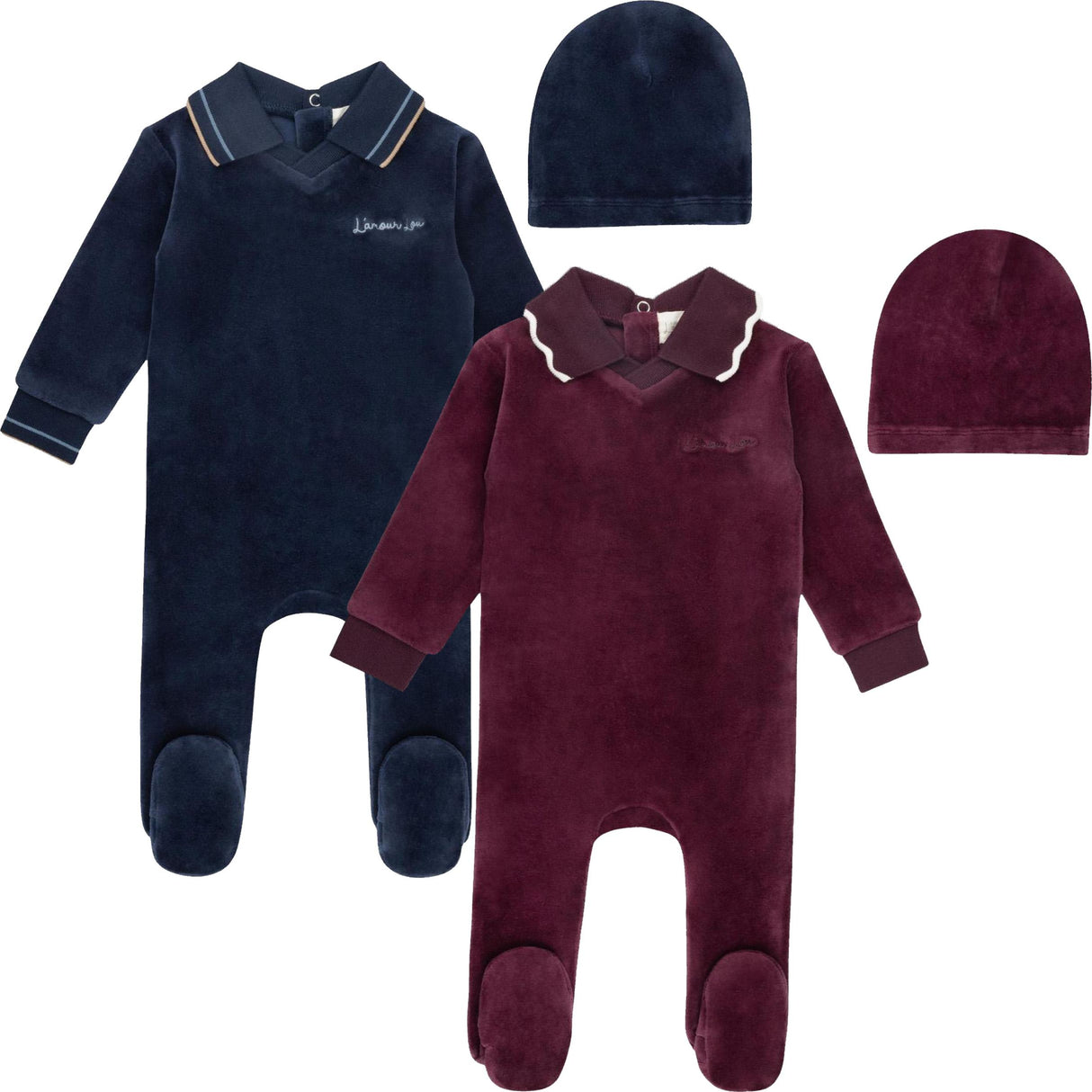 L'amour Lou Baby Boys Girls Velour Polo Footie - LLFW06