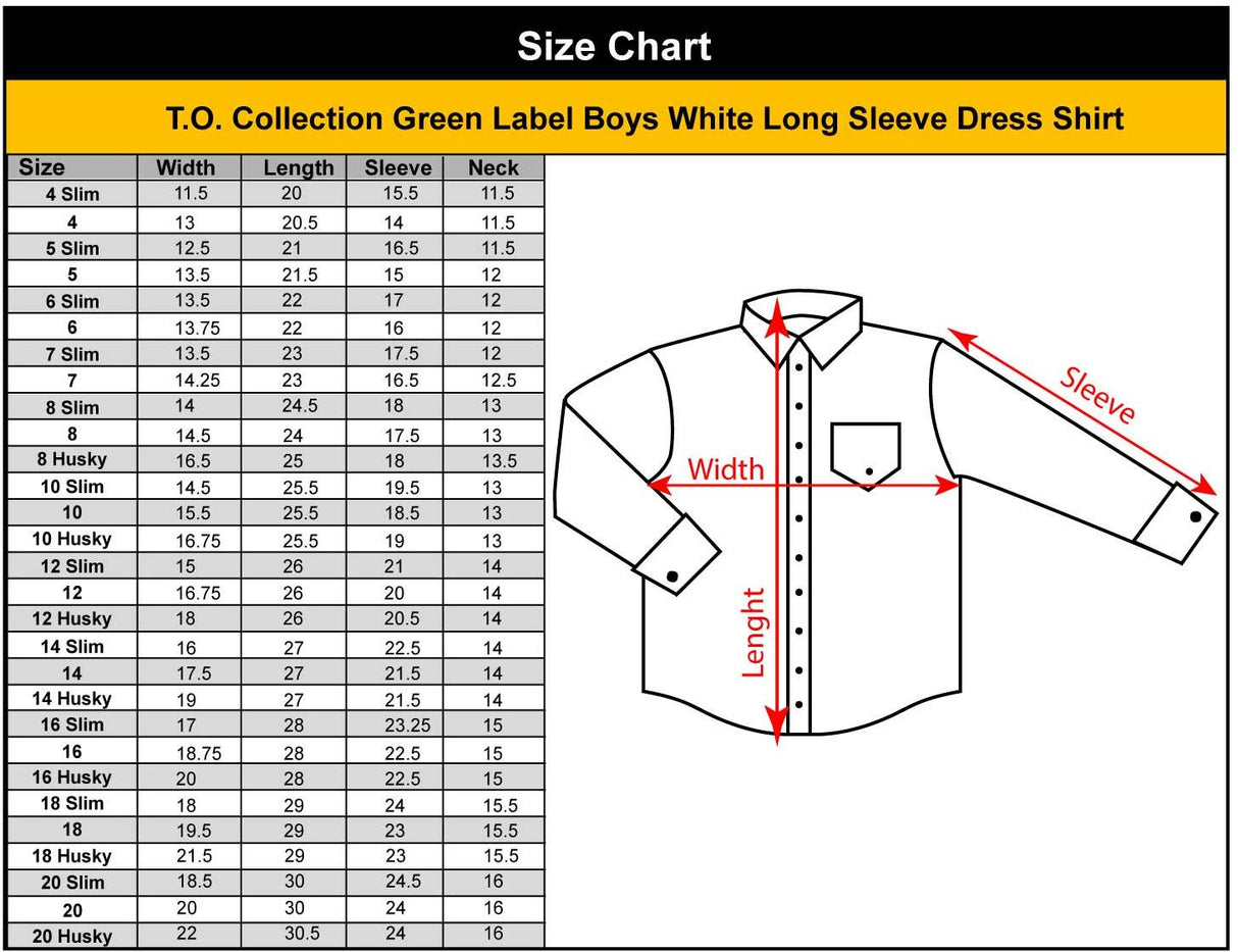 T.O. Collection Boys Green Label White Long Sleeve Dress Shirt