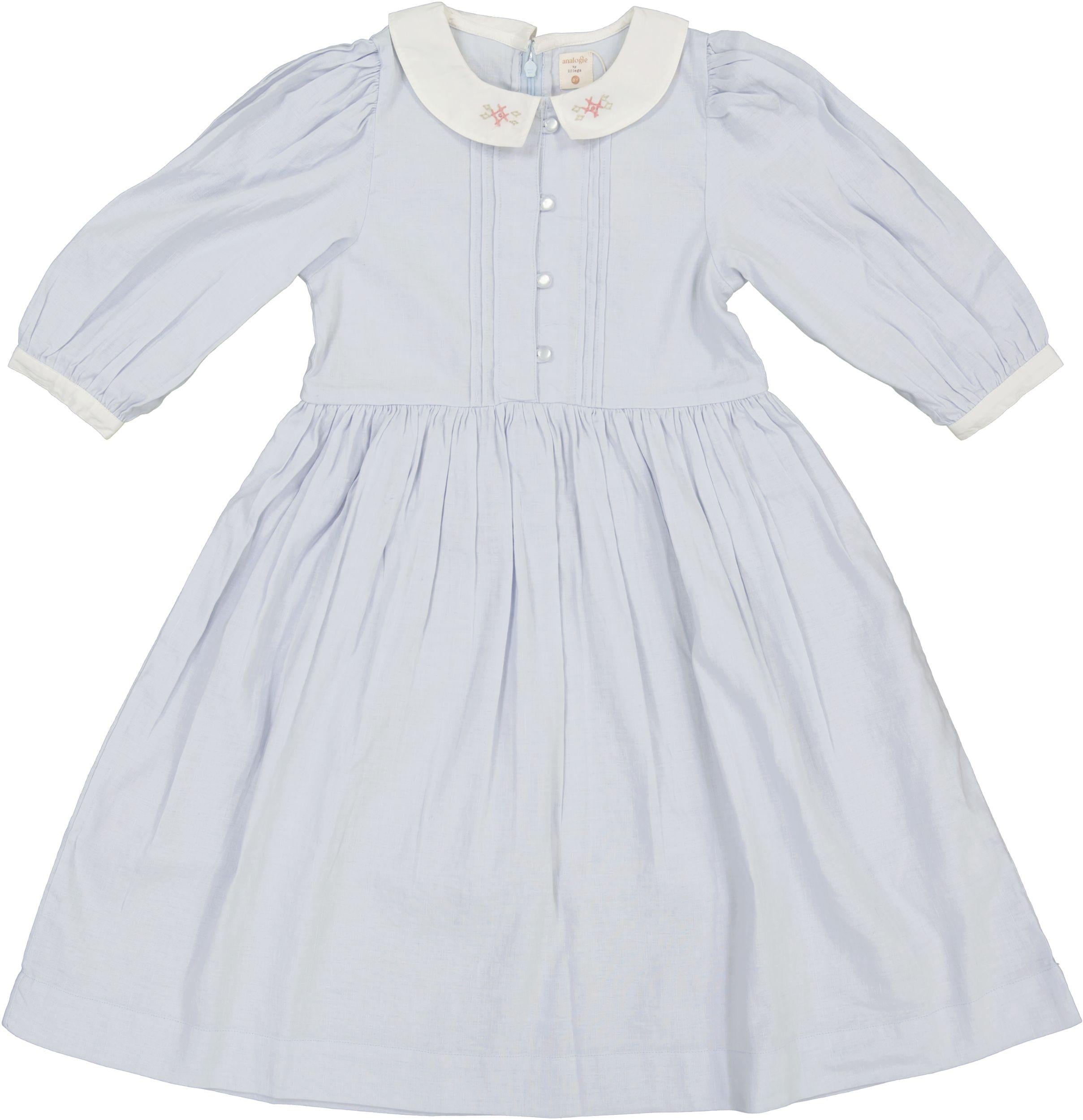 Pintuck Collar Dress 3/4 Sleeve-Clear Blue - 3X Pintuck Collar Dress 3/4 Sleeve-Clear Blue - 3X