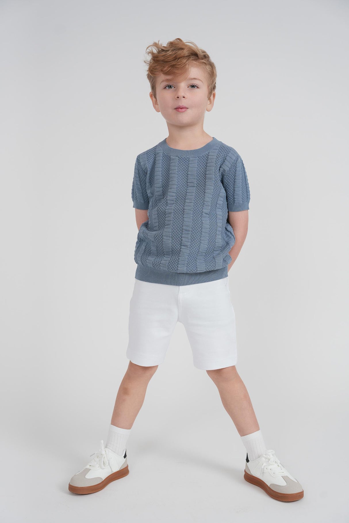 Mr. Mr. Boys Textured Column Design Short Sleeve Sweater - SB6CY2937