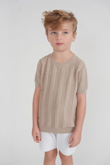Mr. Mr. Boys Textured Column Design Short Sleeve Sweater - SB6CY2937