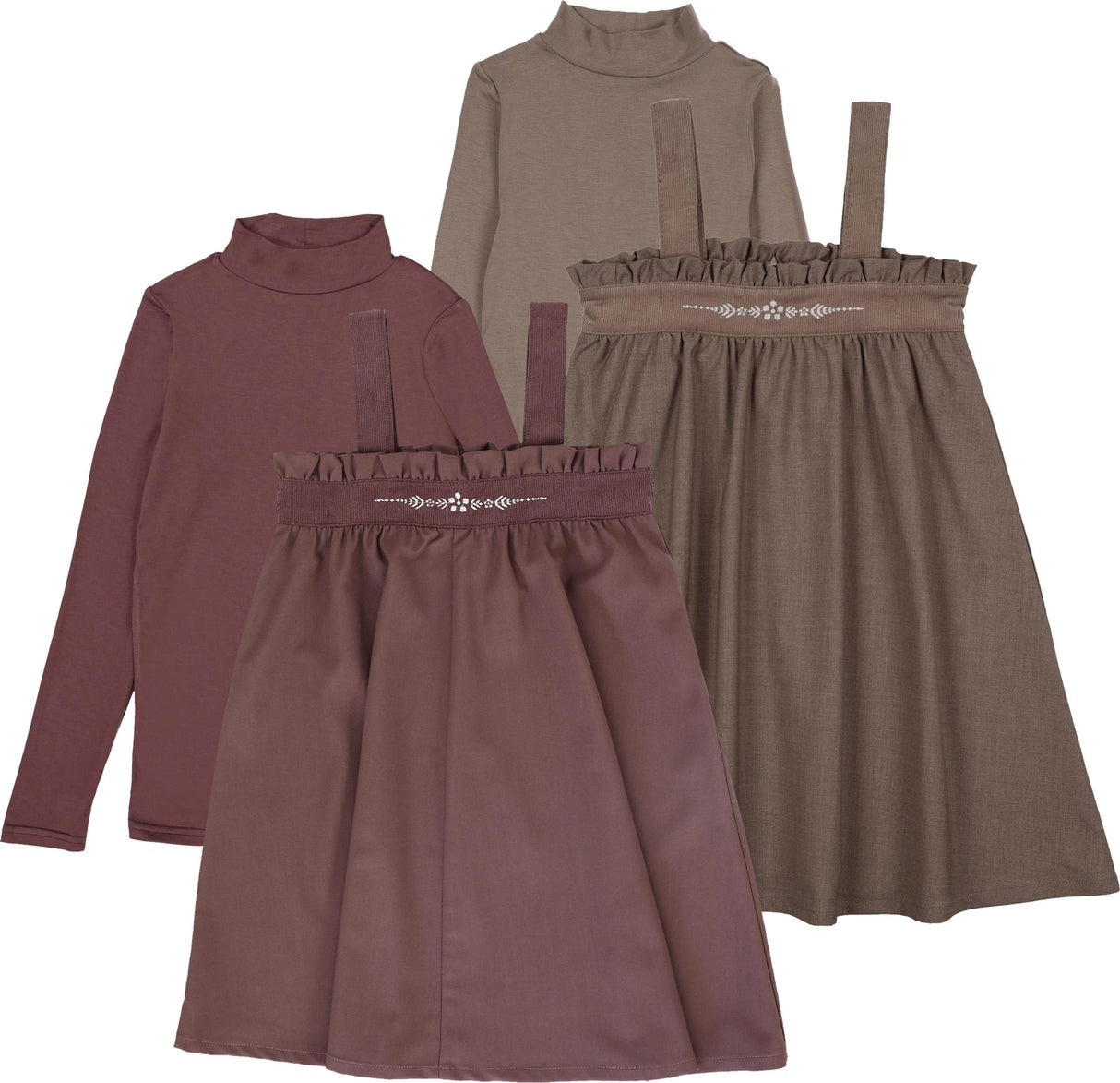 Lil Legs Dressy Loungewear Collection Girls Embroidered Jumper Mockneck Set Short Robe - AF26D214