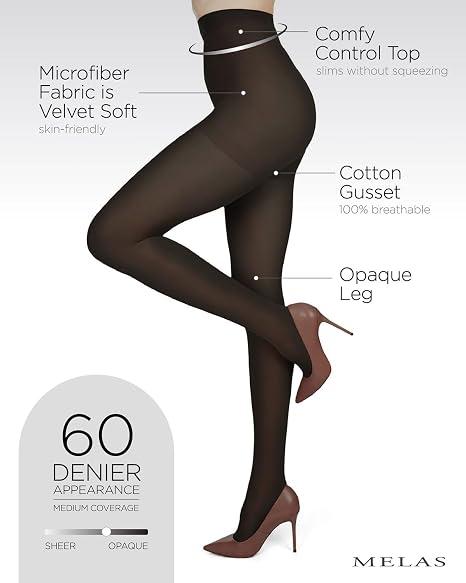 Melas Womens Super Microfiber Opaque Control Top 60 Denier Tights - AT-6506