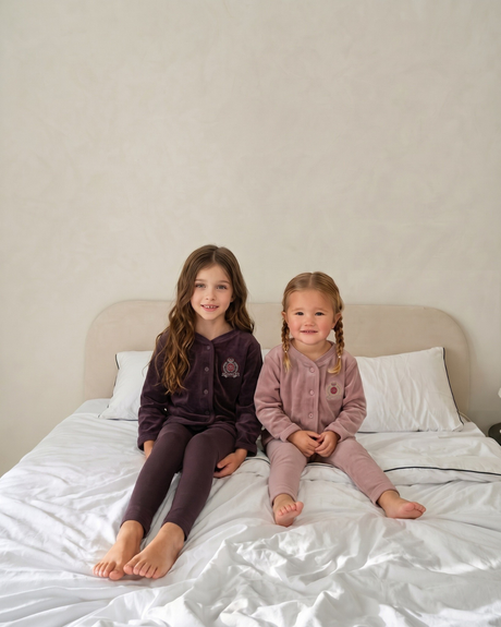 Lil Legs Dressy Loungewear Collection Boys Girls Velour Crest Pajamas - LLF26TP401