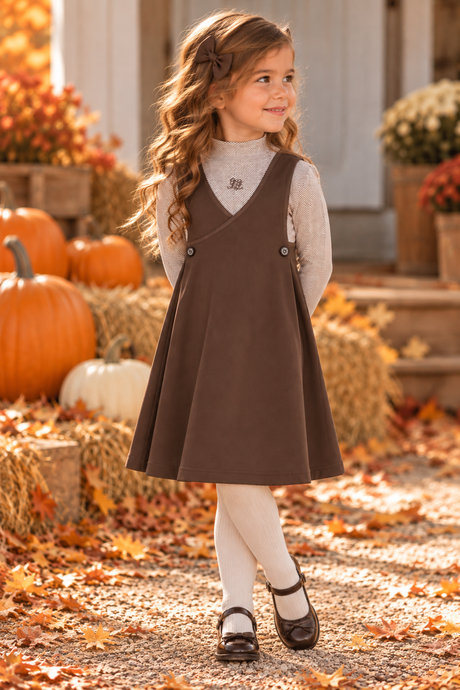 Charlotte & George Girls Herringbone Funnel Neck Top - WB6CP7468G