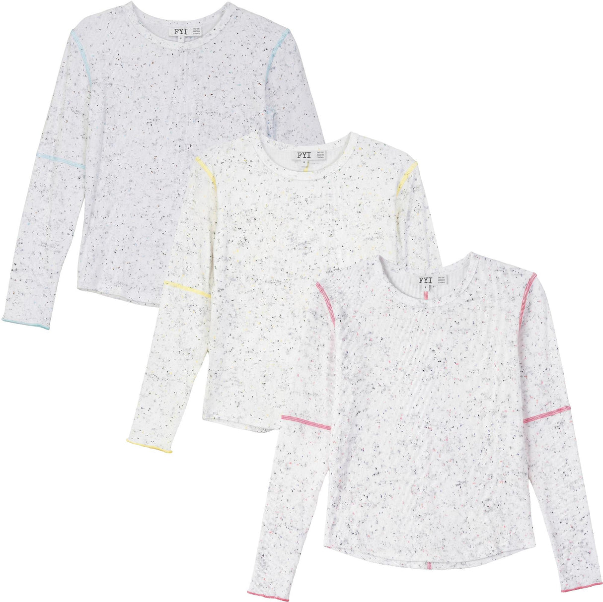 FYI Girls Teens Ribbed Speckle Long Sleeve T-shirt - SB6CP7394