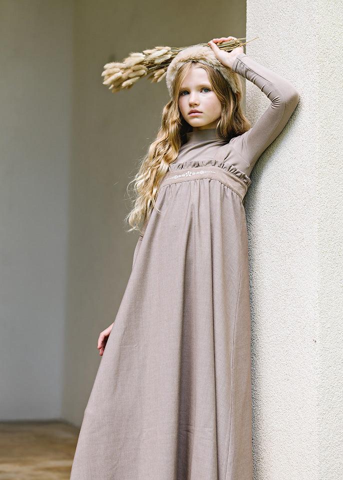 Lil Legs Dressy Loungewear Collection Girls Embroidered Jumper Mockneck Set Maxi Robe - AF26D215