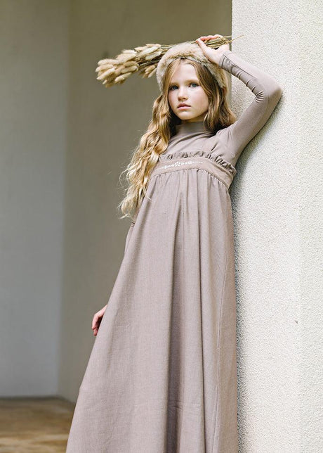 Lil Legs Dressy Loungewear Collection Girls Embroidered Jumper Mockneck Set Maxi Robe - AF26D215