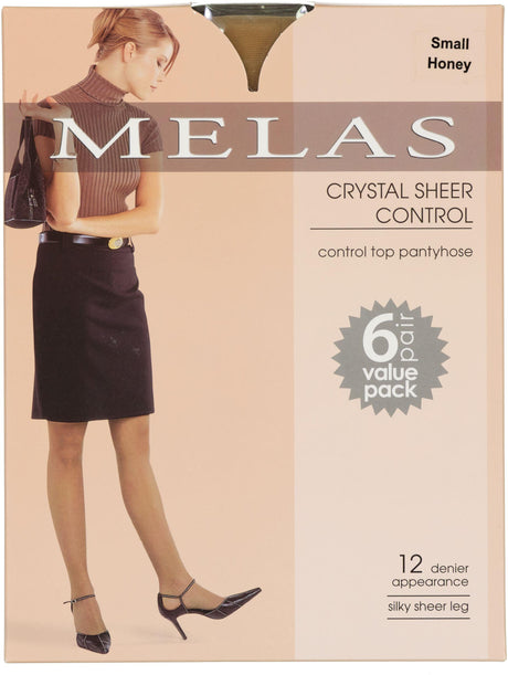 Melas Womens Sheer Control Top 12 Denier Pantyhose 6 Pack - AS-6096
