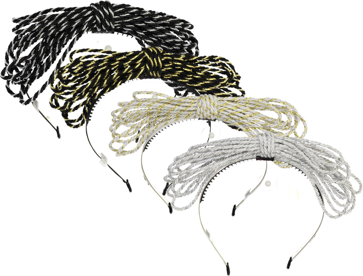 Dazzle Girls Thin Rope Bow Headband - 2005H White/Gold