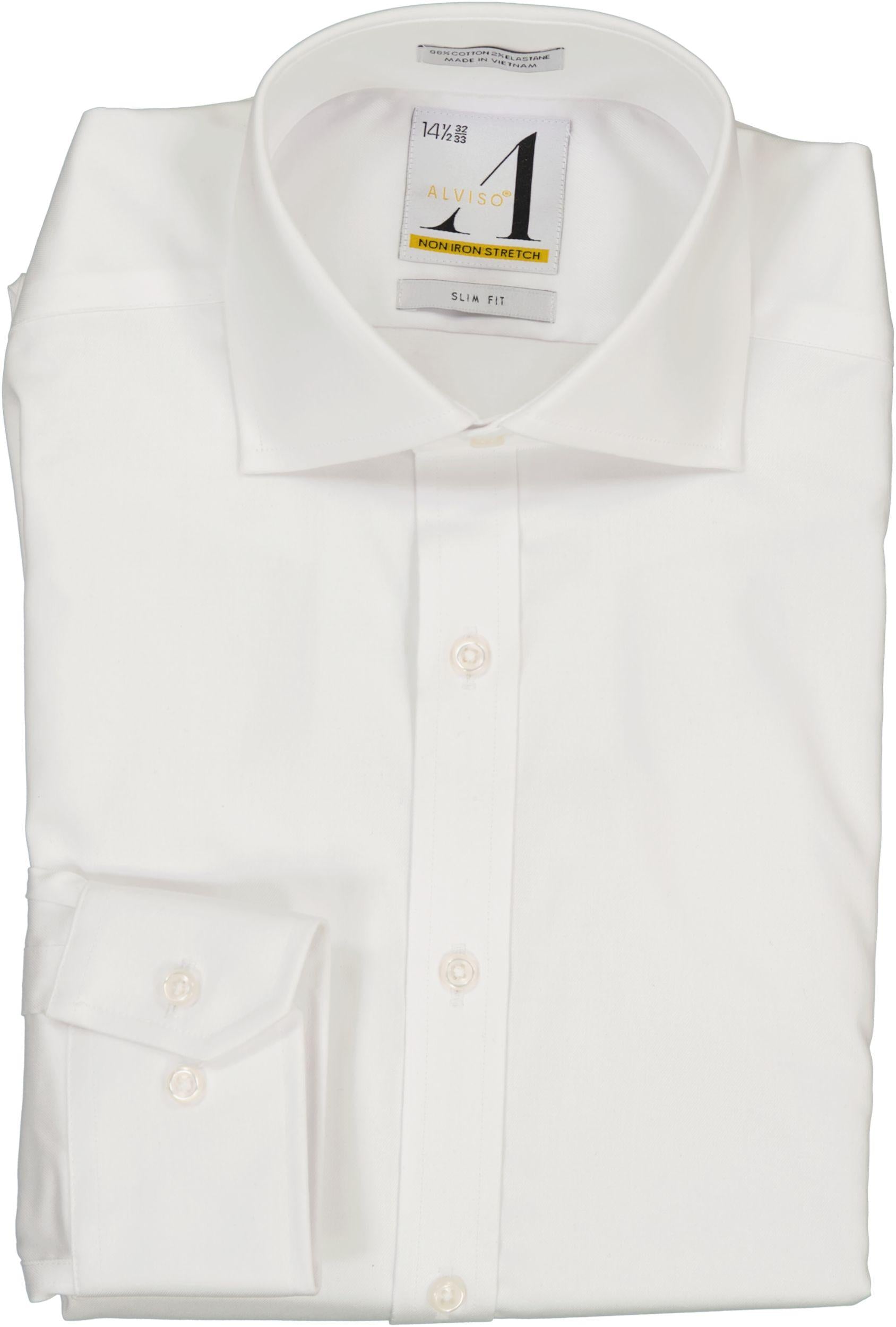 Alviso Mens White Long Sleeve 100% Cotton Non-Iron Stretch Dress